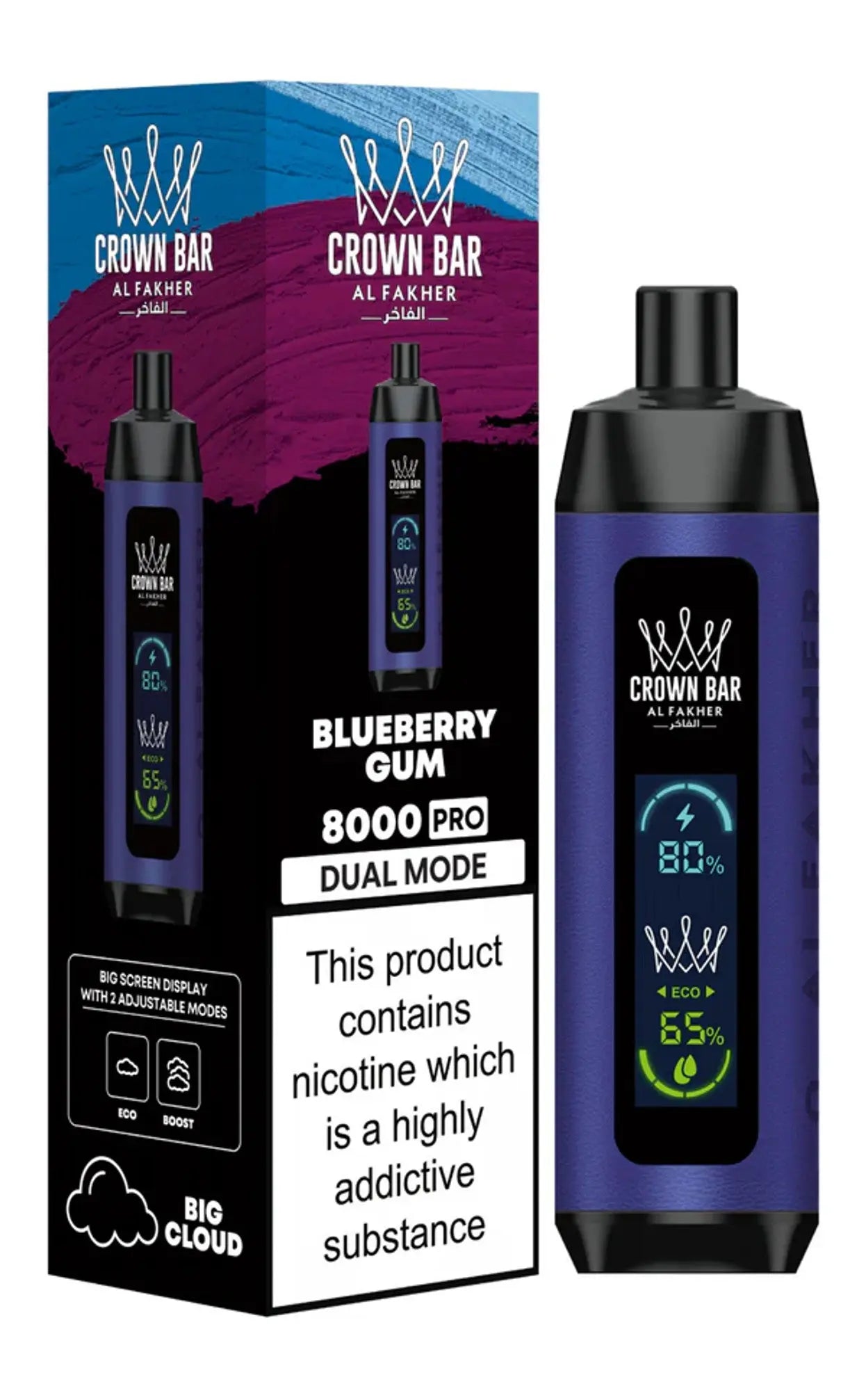 Al Fakher Crown Bar PRO 8000 Puffs - Blueberry Gum 