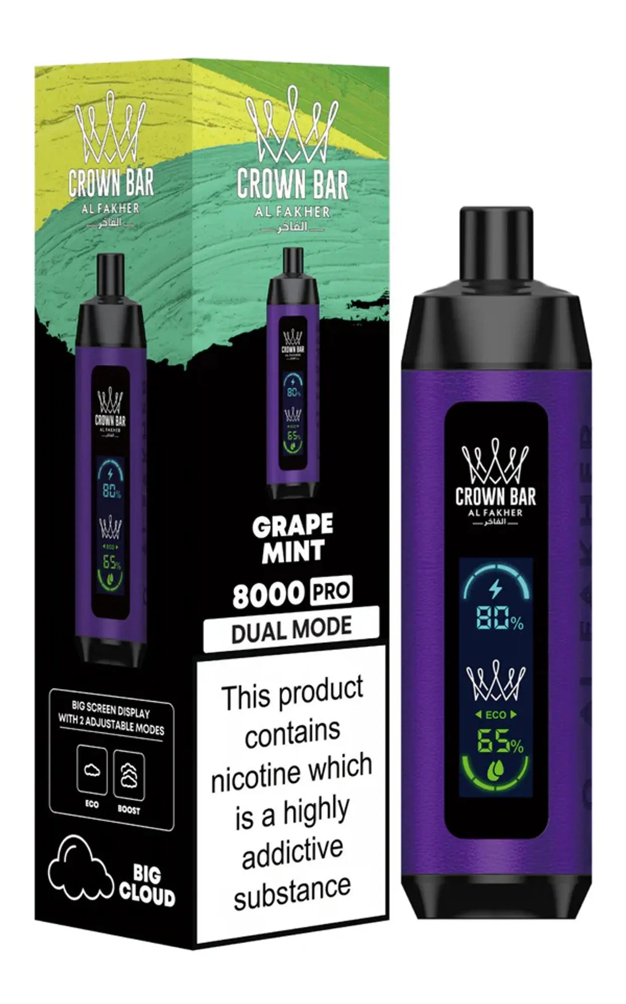 Al Fakher Crown Bar PRO 8000 Puffs - Grape Mint 