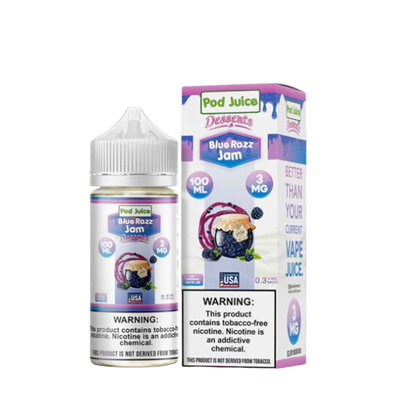 POD Juice Synthetic Nicotine E-Liquid 100ML Blue Razz Jam (Desserts Edition) 