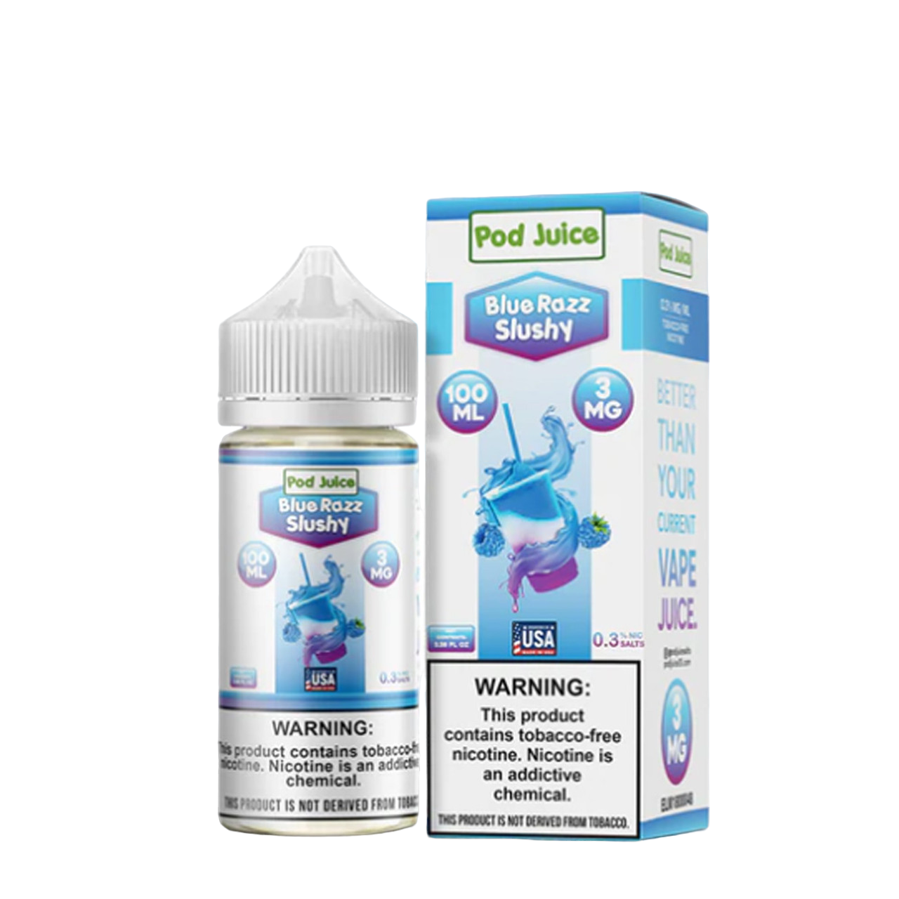 POD Juice Synthetic Nicotine E-Liquid 100ML Blue Razz Slushy 