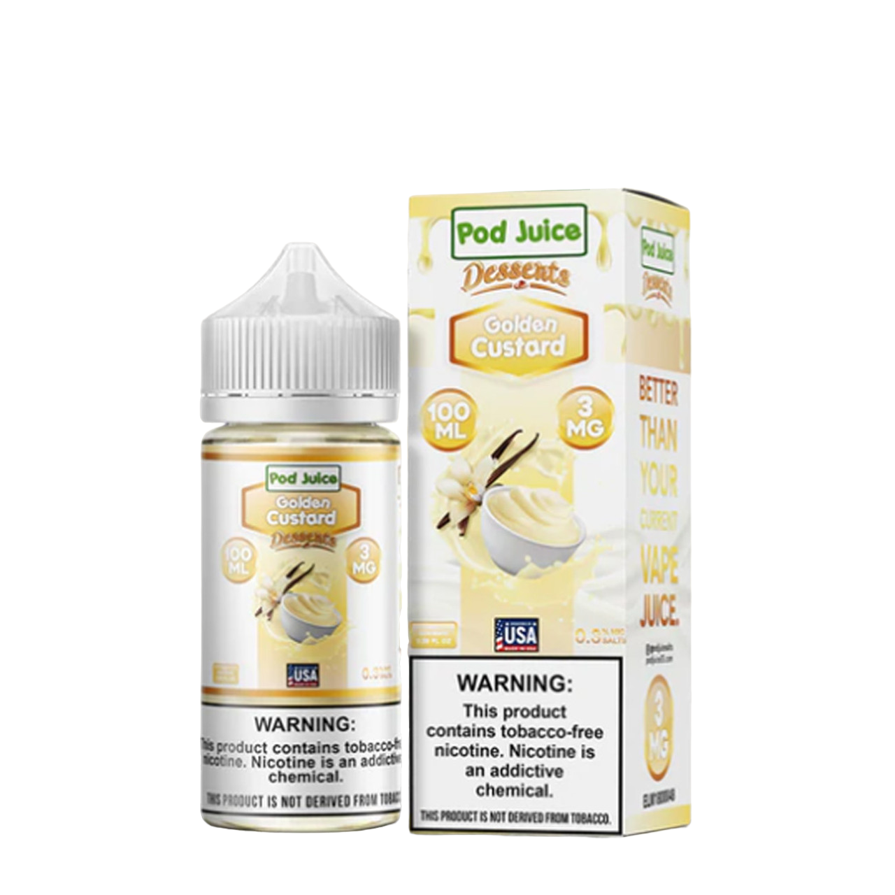 POD Juice Synthetic Nicotine E-Liquid 100ML Golden Custard (Desserts Edition) 