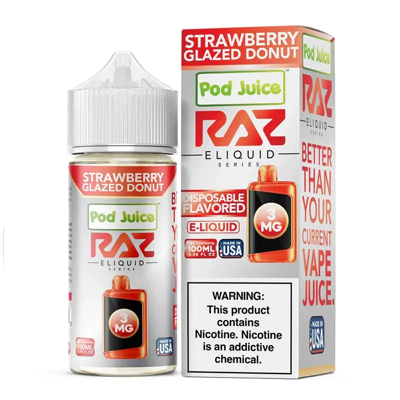 POD Juice x RAZ Series Nicotine E-Liquid 100ML - Strawberry Glazed Donut 