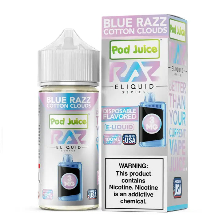 POD Juice x RAZ Series Nicotine E-Liquid 100ML - Blue Razz Cotton Clouds 