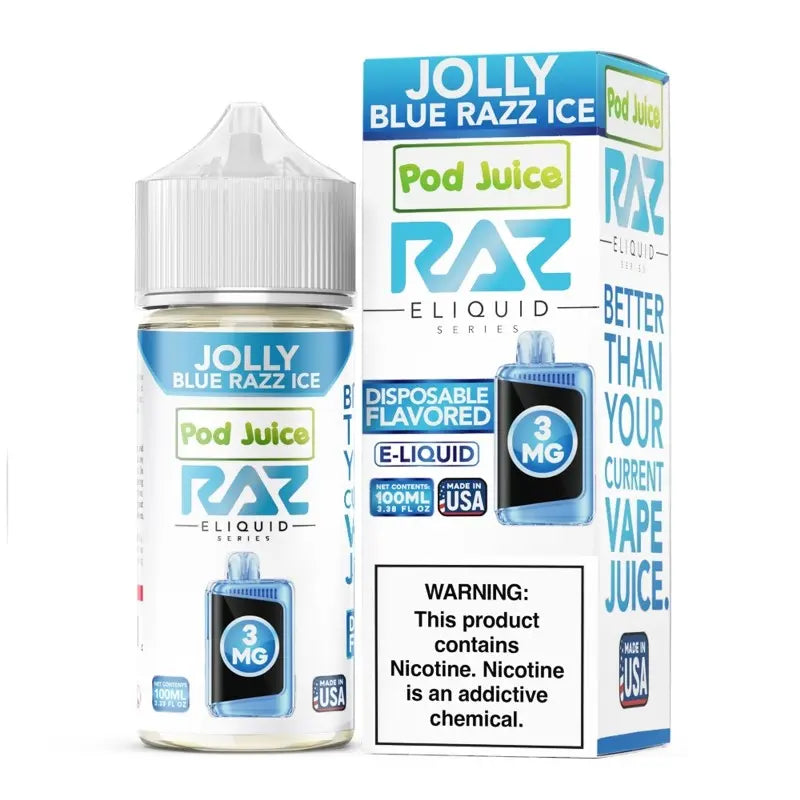 POD Juice x RAZ Series Nicotine E-Liquid 100ML - Jolly Blue Razz Ice 