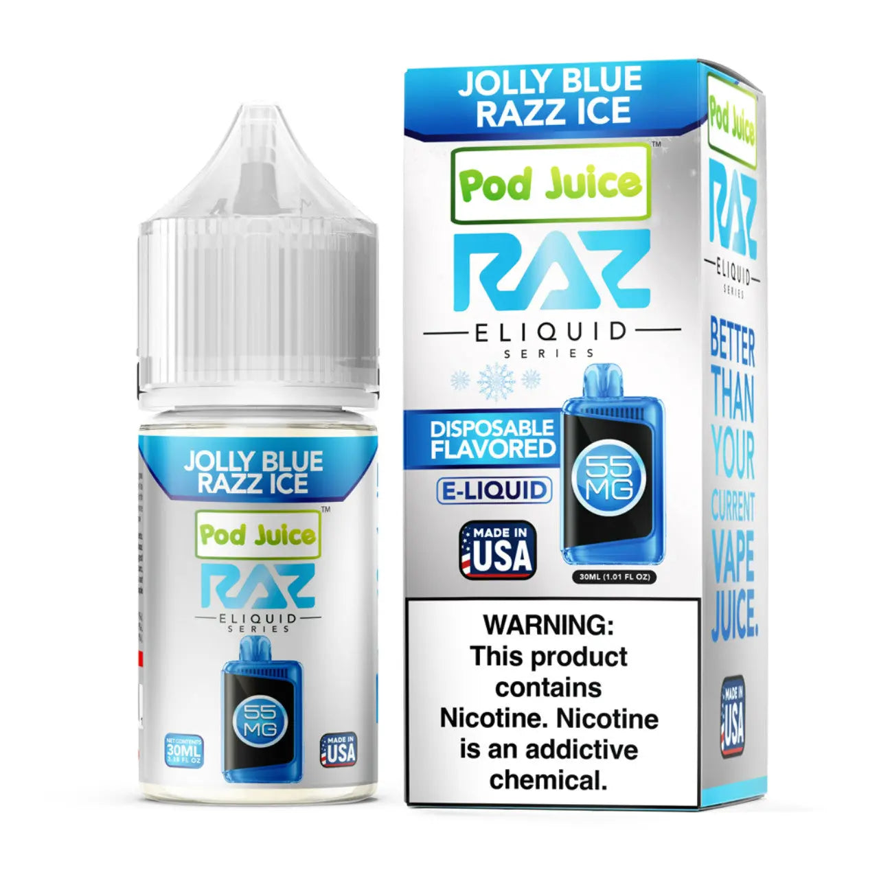 POD Juice x RAZ Series Nicotine Salt E-Liquid 30ML Pod Juice - Jolly Blue Razz Ice 