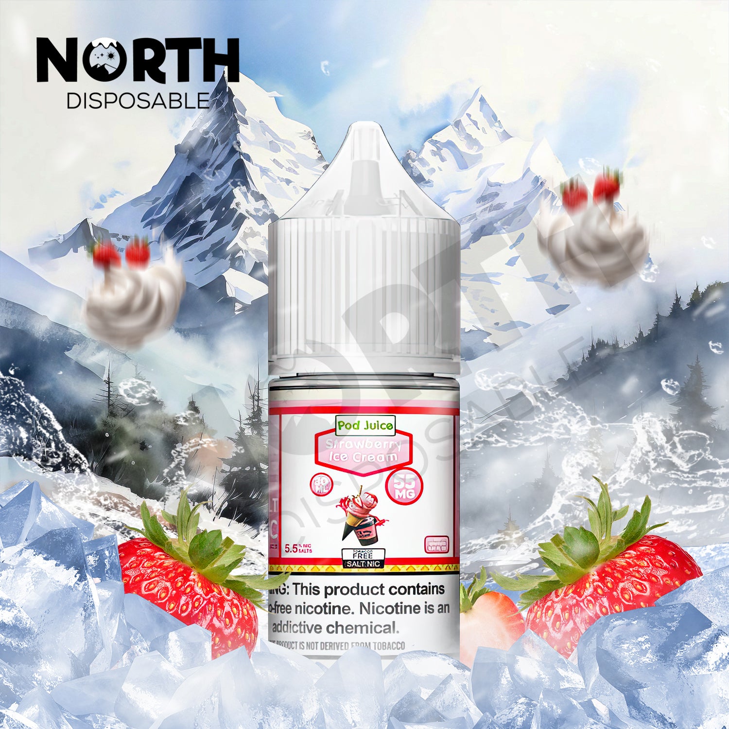 POD Juice Synthetic Nicotine Salt E-Liquid 30ML - Strawberry Ice Cream 