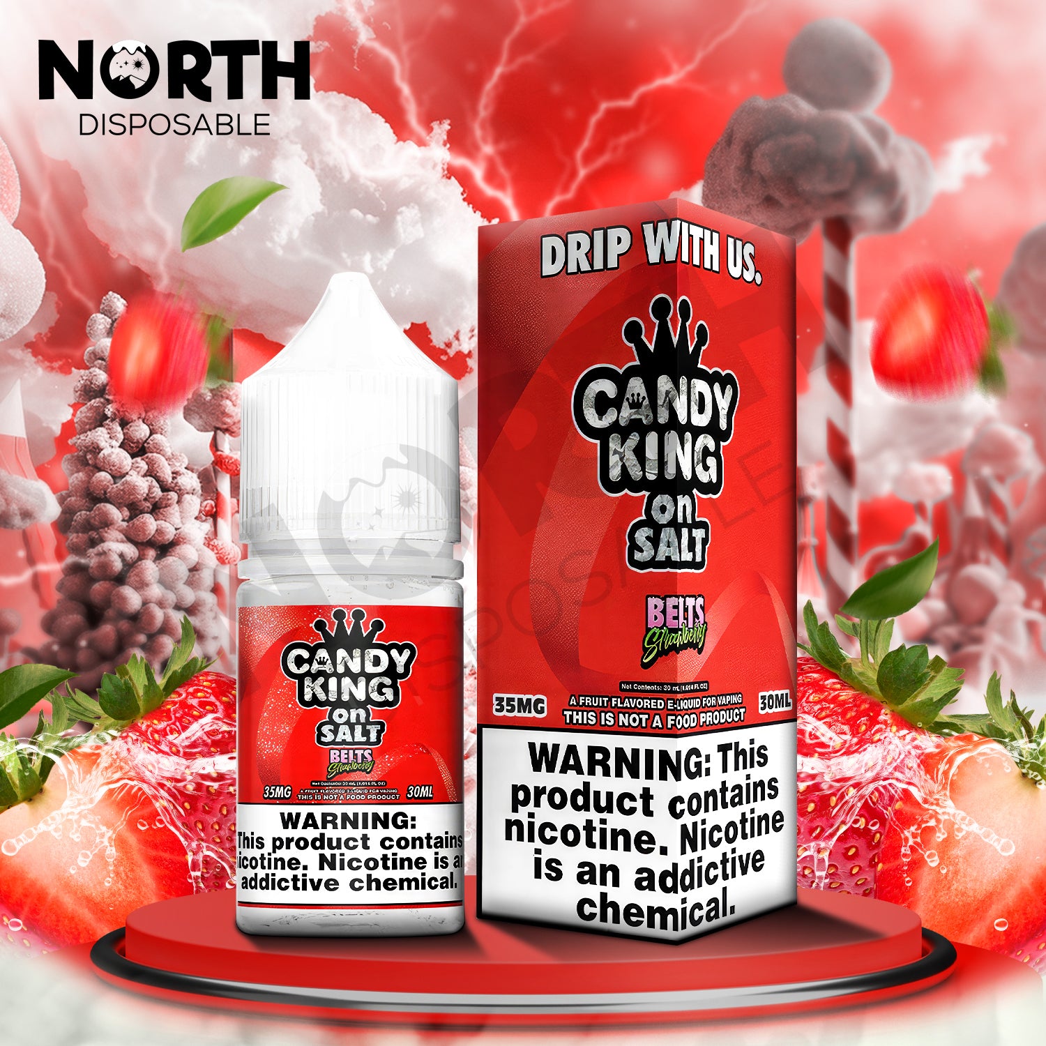 Candy King On Salt Nicotine Salt E-Liquid 30ML - Belts Strawberry 