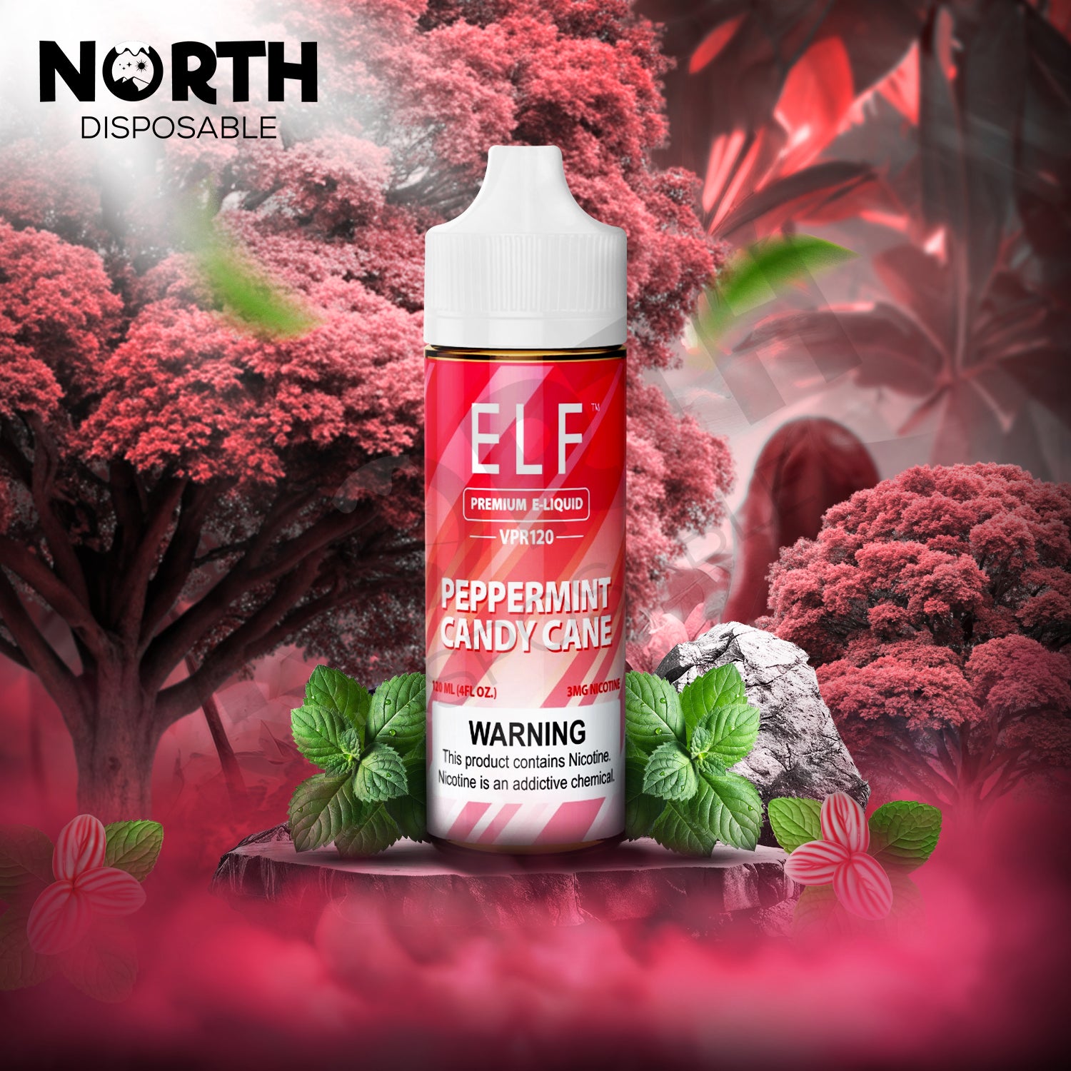 ELF VPR120 Premium Nicotine E-Liquid 120ML - Peppermint Candy Cane 