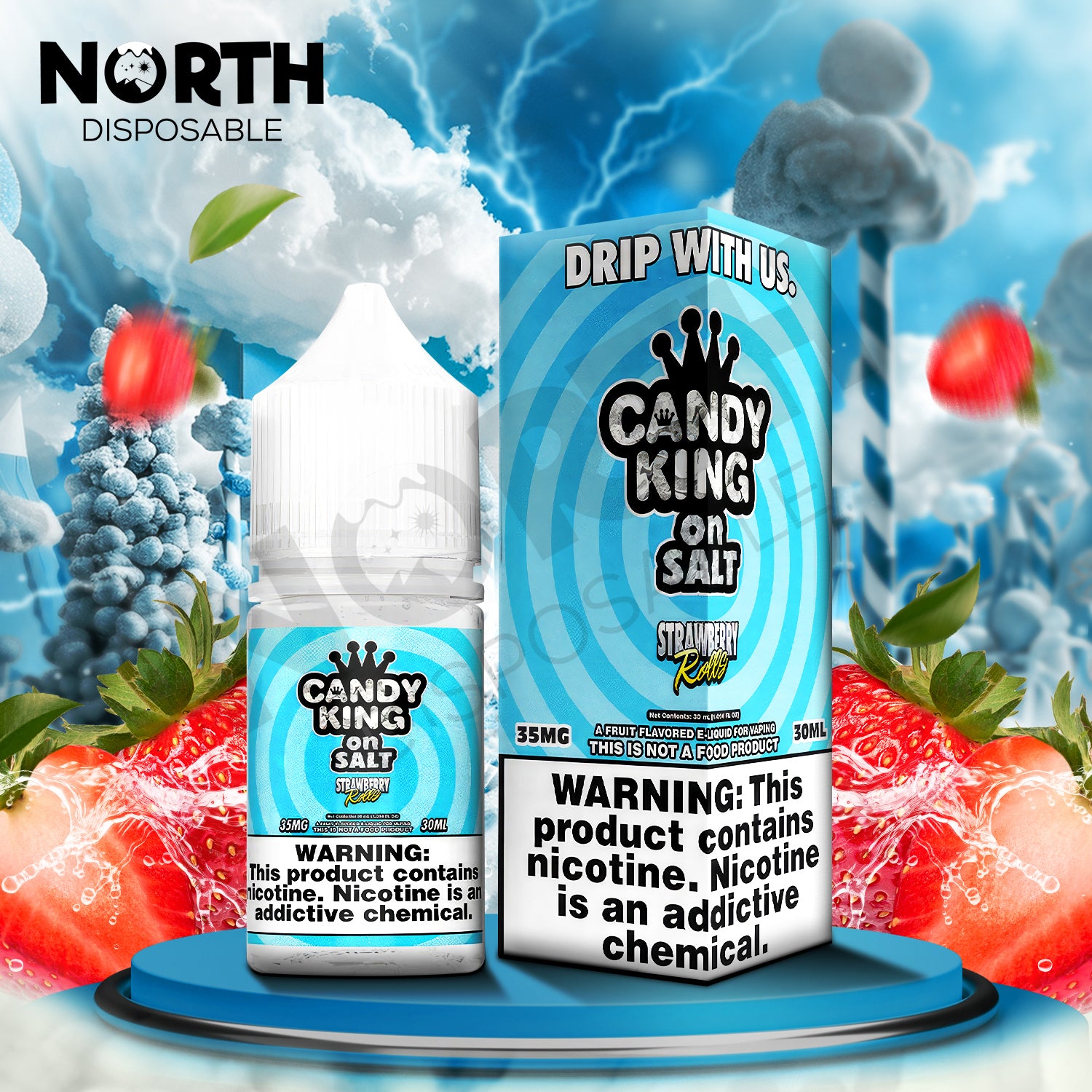 Candy King On Salt Nicotine Salt E-Liquid 30ML - Strawberry Rolls 