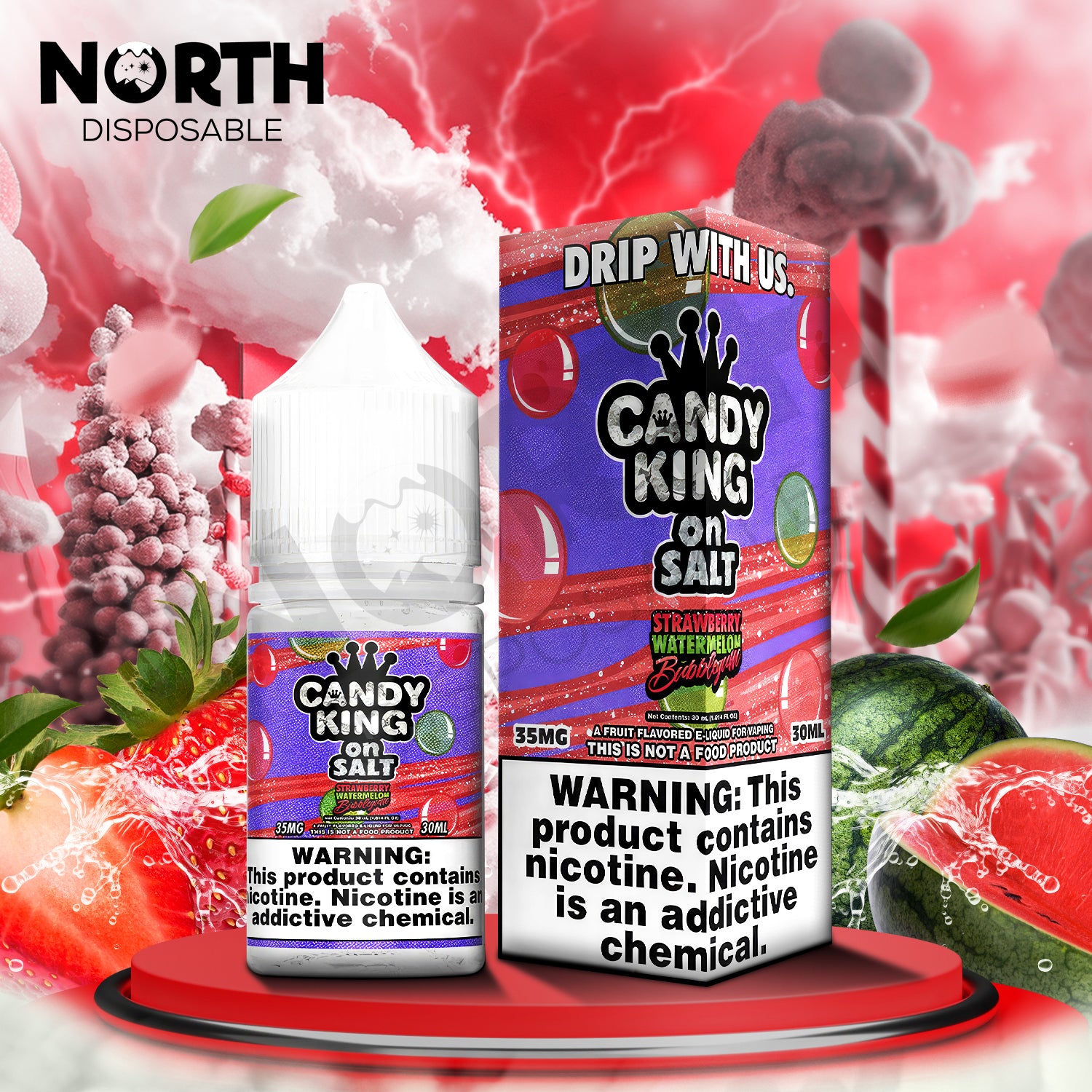 Candy King On Salt Nicotine Salt E-Liquid 30ML - Strawberry Watermelon Bubblegum 